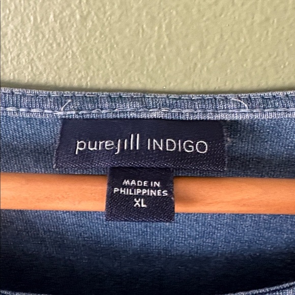 J. Jill Pure Jill Chambray Indigo Blue Dip Dye Tie Dye T-shirt Dress Sz XL - Picture 5 of 7